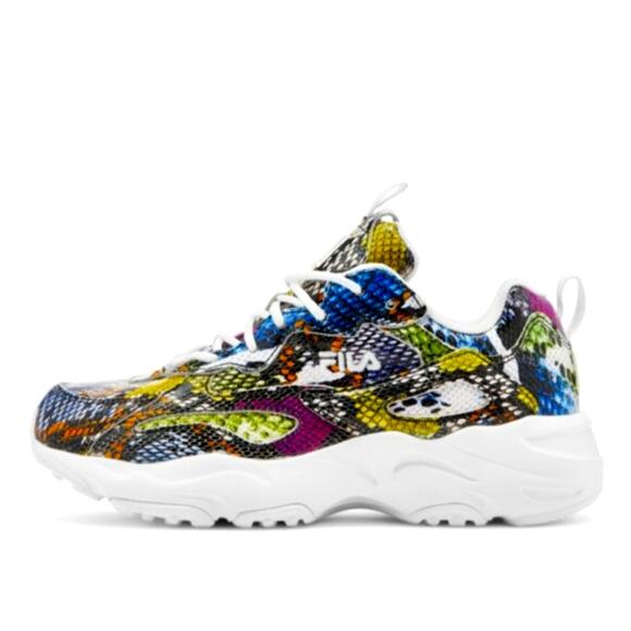 NWT$110 Fila Ray Tracer Snakeskin-Embossed Leather Patchwork Sneakers Sz 9.5 - Picture 1 of 11